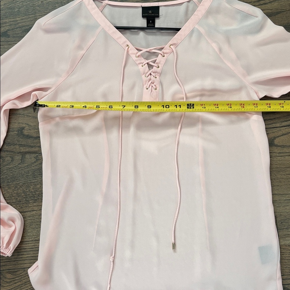 Worthington Light Pink Lace-Up Blouse - Picture 13 of 16
